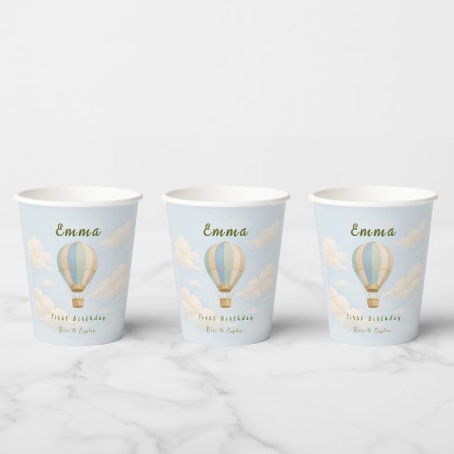 Vasos de papel para primer cumpleaños de globo aer (Multi)