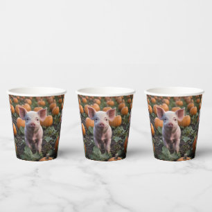 Vasos De Papel **"Parche de alegría: un Lechón feliz entre calaba
