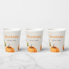 Vasos De Papel Parche de calabaza Naranja Quemado de Caída Cumple