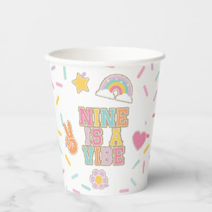 Vasos De Papel Parche Preppy Nueve es un Vibe Noveno Cumpleaños