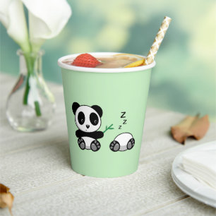 Vasos De Papel Pareja de pequeños pandas banales en verde