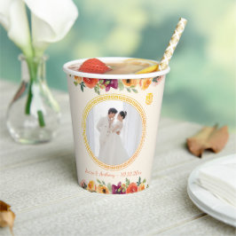 Vasos De Papel Pareja en marco floral foto beige boda china
