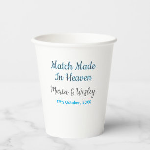 Vasos De Papel Pareja hecha en el cielo nombre fecha azul negro