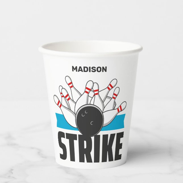 Vasos De Papel Paro de Bowling con nombre personalizado (Anverso)
