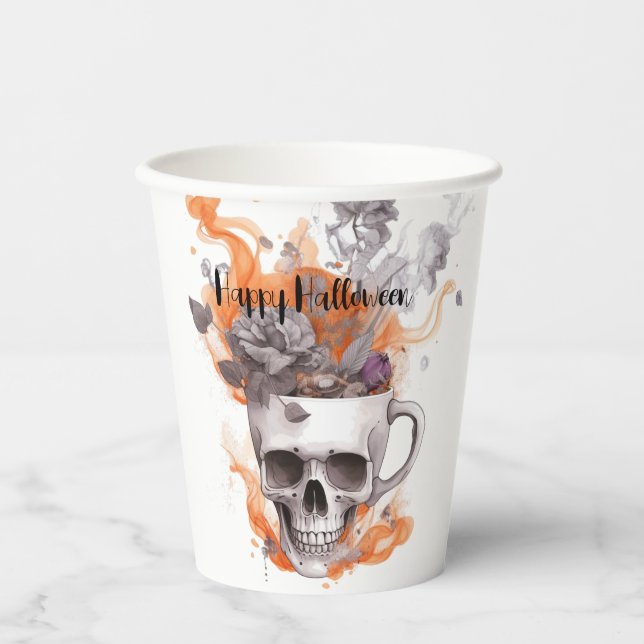 Vasos De Papel paro de cráneo floral (Anverso)