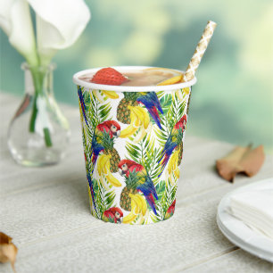 Vasos De Papel Parroquia Y Fruta Tropical
