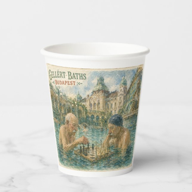 Vasos De Papel Partida de ajedrez Baños Gellert Budapest Hungría (Anverso)