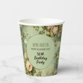 Vasos De Papel Partido BIrthday del Rosa floral personalizado