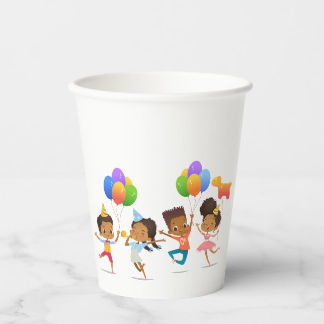 Vasos De Papel Partido de Cumpleaños (Afroamericano)  (Anverso)