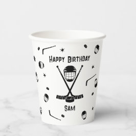 Vasos De Papel Partido de cumpleaños blanco y negro de hockey sob