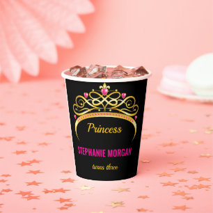 Vasos De Papel Partido de cumpleaños de la Corona Princesa de Oro