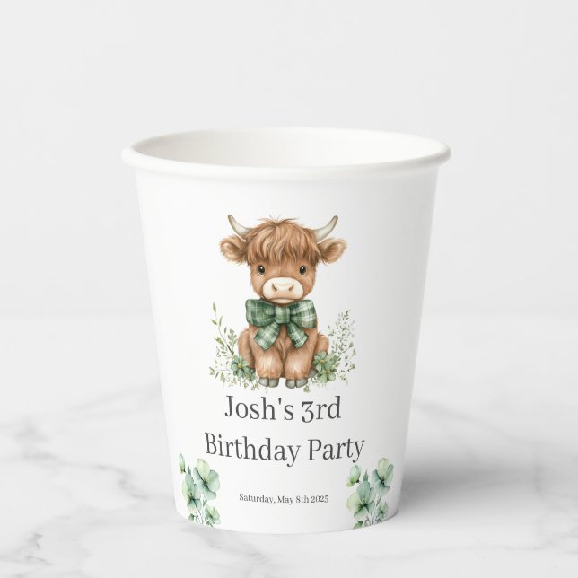 Vasos De Papel Partido de Cumpleaños de la Vaca Verde de la Highl (Anverso)