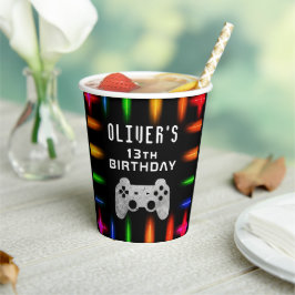 Vasos De Papel Partido de cumpleaños de Neon Gaming para controla