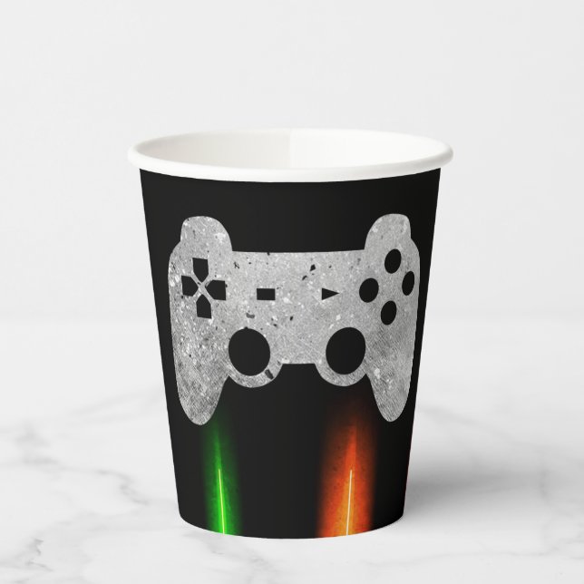 Vasos De Papel Partido de cumpleaños de Neon Gaming para controla (Izquierda)
