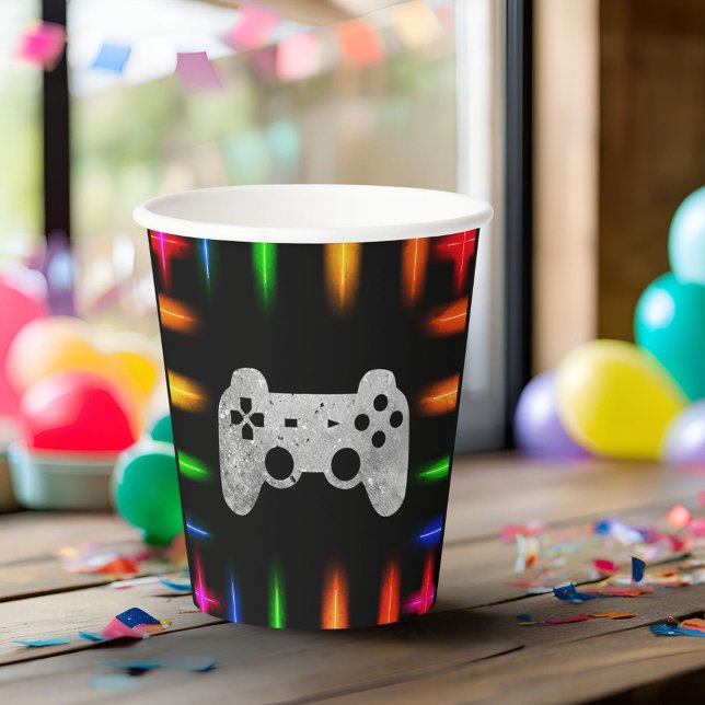 Vasos De Papel Partido de cumpleaños de Neon Gaming para controla (Subido por el creador)
