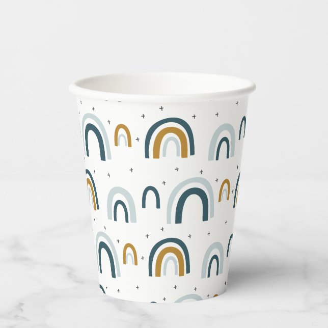 Vasos De Papel Partido de cumpleaños del niño arcoiris azul (Anverso)