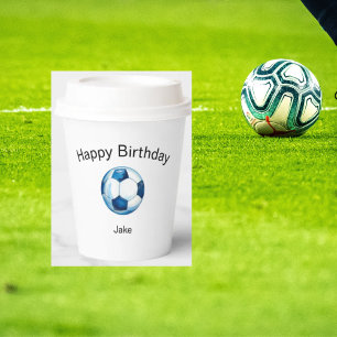 Vasos De Papel Partido de cumpleaños del Personalizado Blue Socce