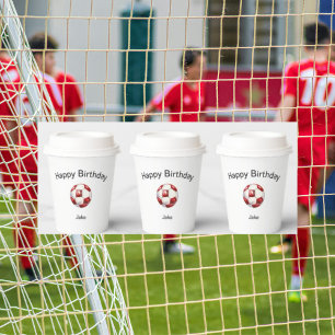 Vasos De Papel Partido de Cumpleaños del Personalizado Red Soccer