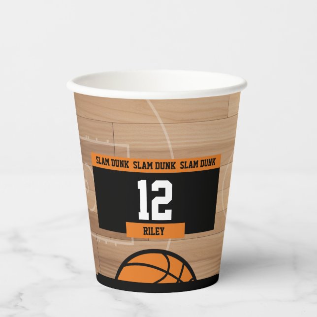 Vasos De Papel Partido de cumpleaños Slam Dunk de Baloncesto (Anverso)
