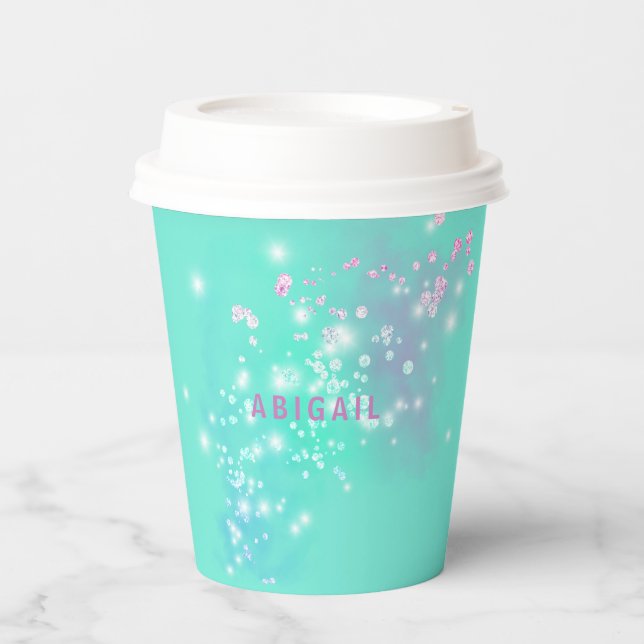 Vasos De Papel Partido de cumpleaños turquesa de patinaje sobre p (Anverso)