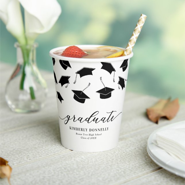 Vasos De Papel Partido de Graduación Blanca Negra Moderna (in situ)