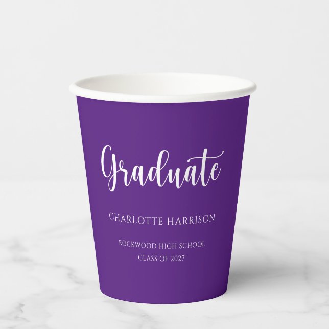 Vasos De Papel Partido de Graduación Casual Modern Script (Anverso)