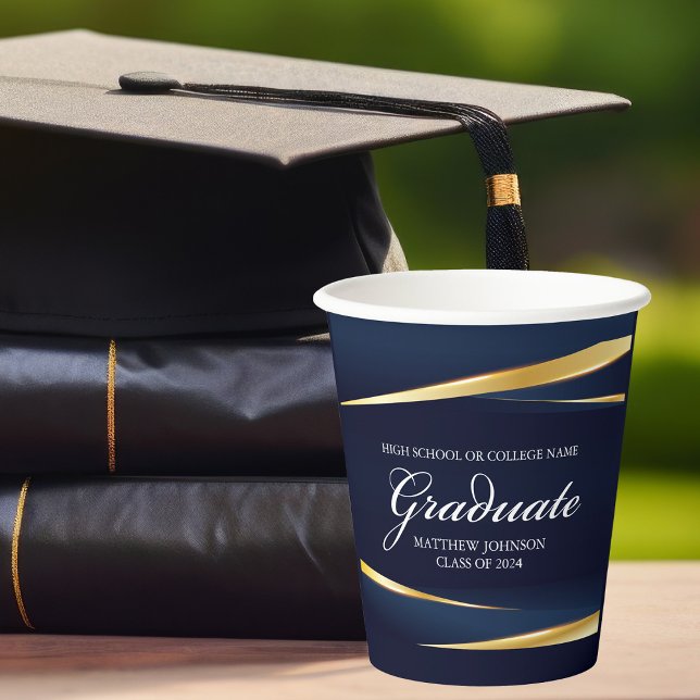Vasos De Papel Partido de Graduación de Foto Geométrica Navy Blue (Subido por el creador)