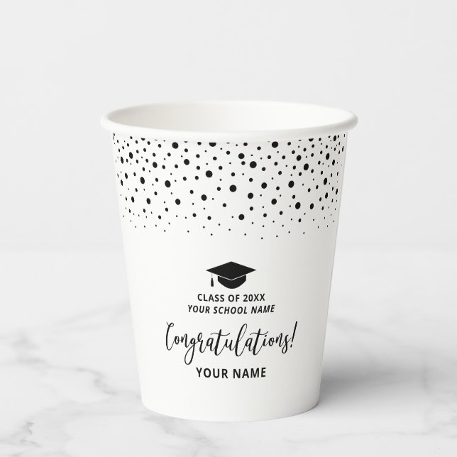 Vasos De Papel Partido de Graduación de la Escuela Moderna Negra  (Reverso )
