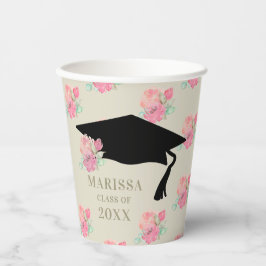 Vasos De Papel Partido de Graduación del Chica Floral Rosa Person