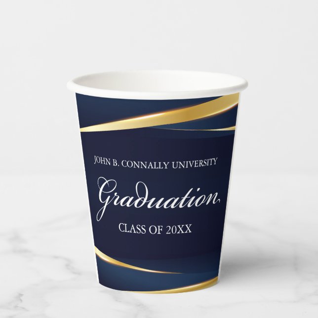 Vasos De Papel Partido de Graduación Formal Geométrica de Oro Azu (Anverso)