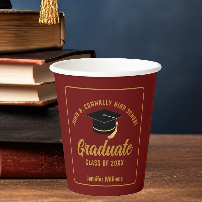 Vasos De Papel Partido de Graduación Maroon Gold Graduate Persona (Subido por el creador)