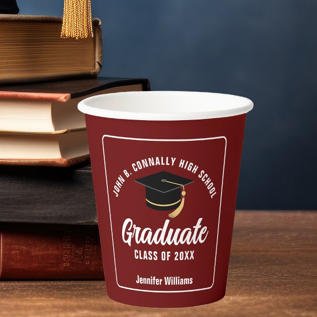Vasos De Papel Partido de Graduación Maroon White Graduate Person (Subido por el creador)