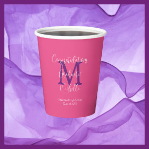 Vasos De Papel Partido de Graduación Monogramado Blanco Púrpura R