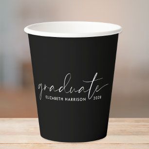 Vasos De Papel Partido de Graduación Negra con Guión de moda
