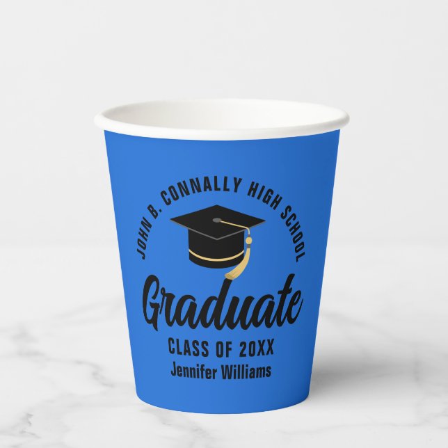 Vasos De Papel Partido de Graduación Personalizada Blue Black Gra (Anverso)