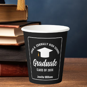 Vasos De Papel Partido de Graduación Personalizada de Blanco Negr