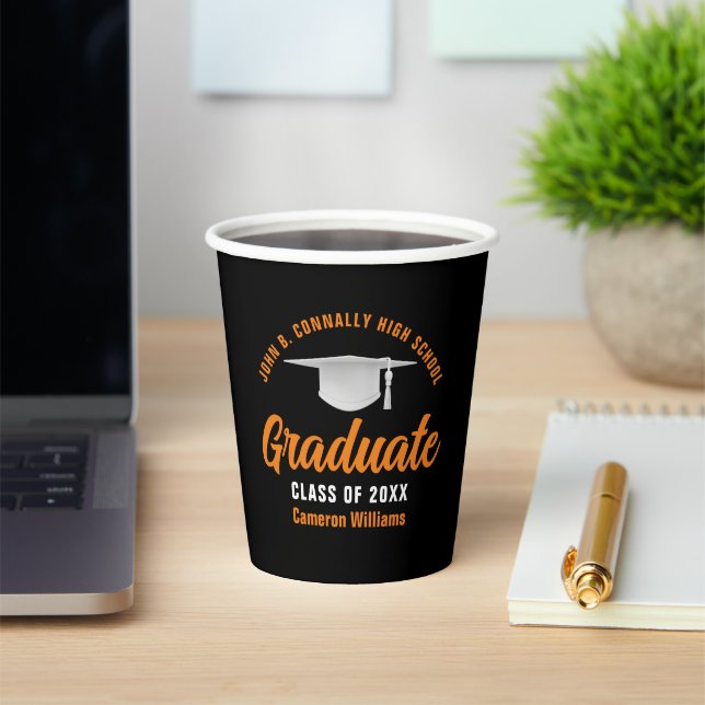 Vasos De Papel Partido de Graduación Personalizada naranja Negro (in situ)