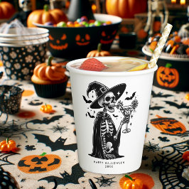 Vasos De Papel Partido Halloween del Skeleton Blanco y Negro