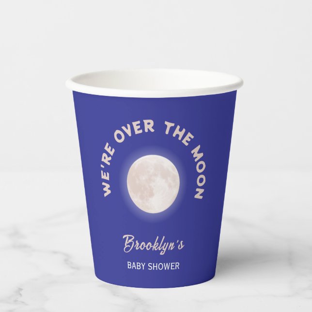 Vasos De Papel Pasamos la luna Baby Shower diversión género neutr (Anverso)