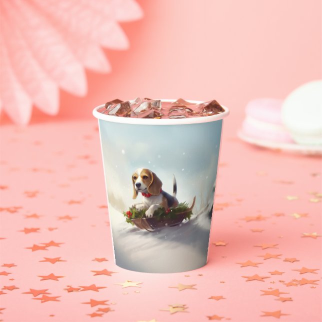 Vasos De Papel Pascua de Navidad nieve invierno Beagle (in situ)
