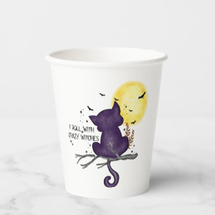 Vasos De Papel Paseo Con Testigos Locos - Gato Negro Y Luna Llena