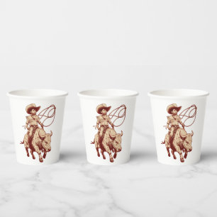 Vasos De Papel Paseo Occidental Antiguo Cabalgata Orgulloso Joven