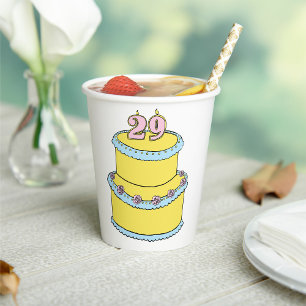 Vasos De Papel Pastel amarillo de cumpleaños 29 con rosas rosadas
