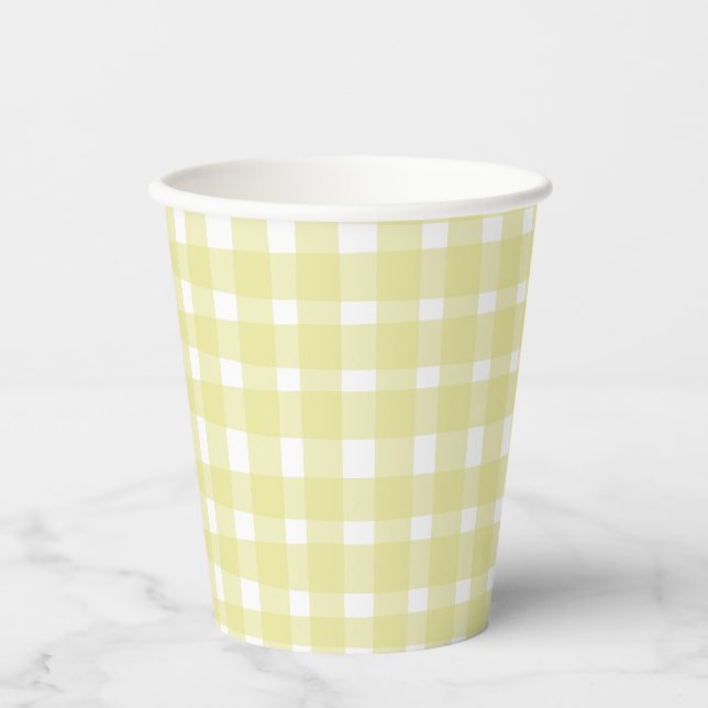 Vasos De Papel Pastel amarillo Gingham perfectamente imperfecto (Anverso)
