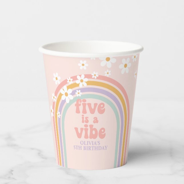 Vasos De Papel Pastel arcoíris Five is a Vibe 5 cumpleaños (Anverso)