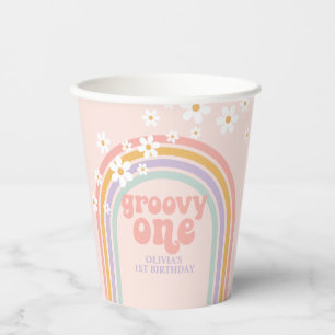 Vasos De Papel Pastel arcoíris groovy un primer cumpleaños