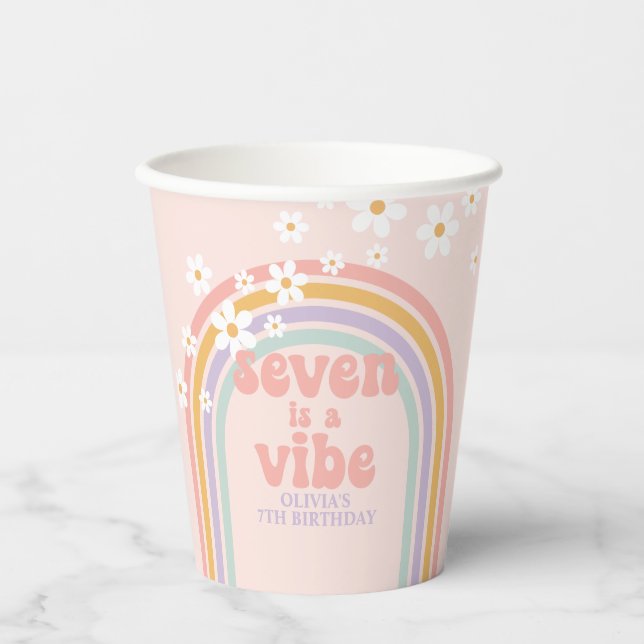 Vasos De Papel Pastel arcoiris Siete es un cumpleaños de Vibe VII (Anverso)