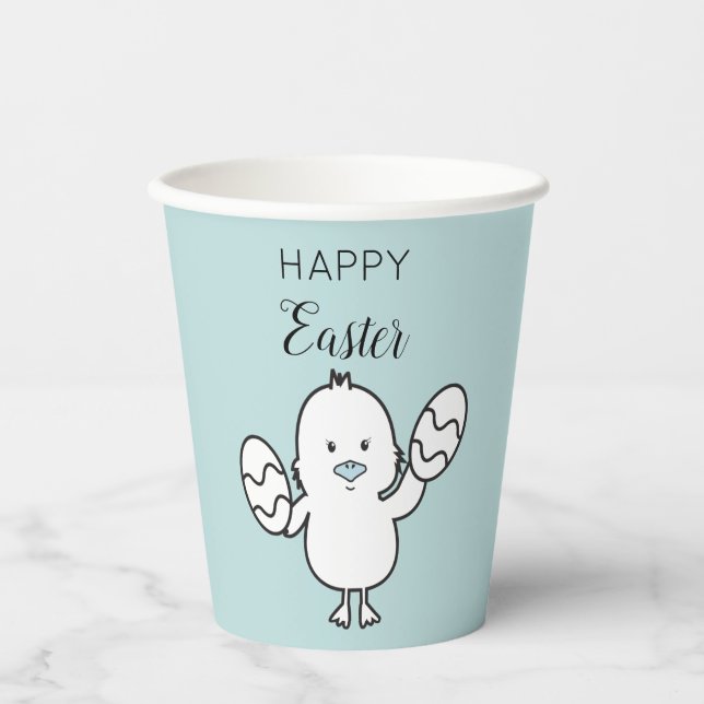 Vasos De Papel Pastel Azul Cute Pascua Chick & Eggs Ilustracion (Anverso)