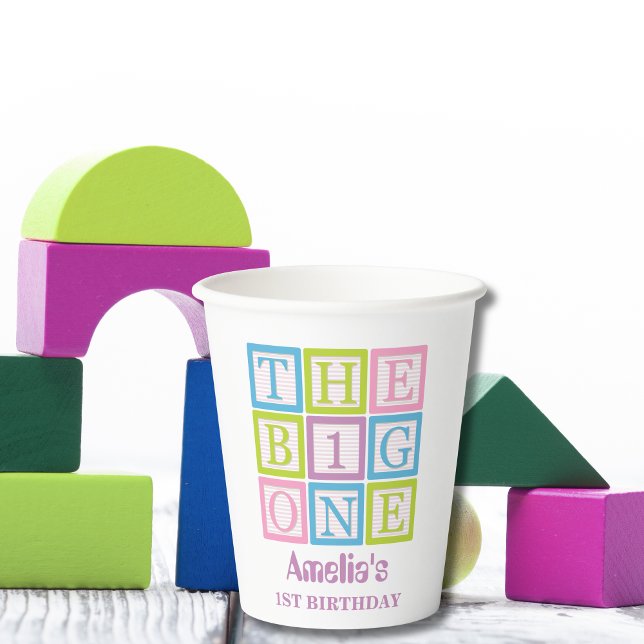 Vasos De Papel Pastel Block Letter Big One First Birthday (Subido por el creador)
