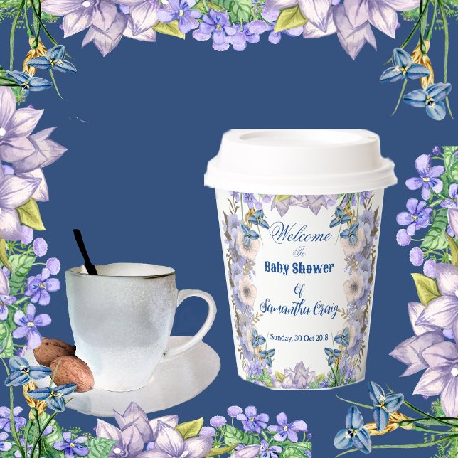 Vasos De Papel Pastel Blue Blooms Purple Lilac Floral Baby Shower (Pastel Blue Blooms Purple Lilac Floral Baby Shower Paper Cups)
